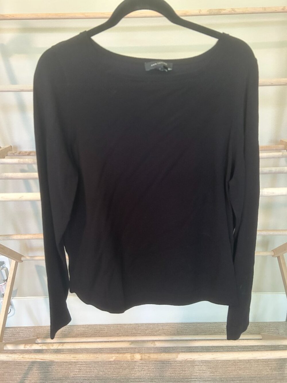 Ann Taylor Solid Black Long Sleeve Boatneck Sweater Top XL
